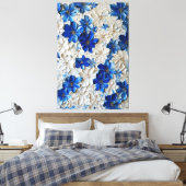 Modern Blue and White Floral Abstract Wall Art   キャンバスプリント (インサイチュ (寝室))