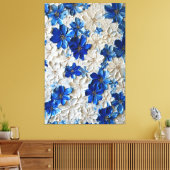 Modern Blue and White Floral Abstract Wall Art   キャンバスプリント (インサイチュ (リビング))