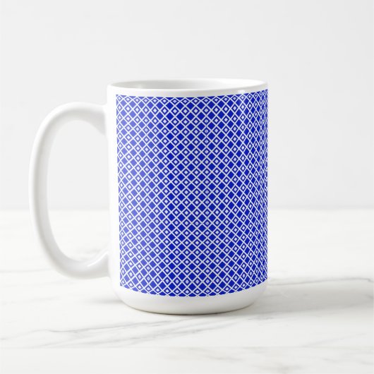 Modern Blue and White Geometric Diamond Pattern コーヒーマグカップ (左)