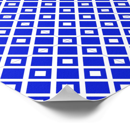 Modern Blue and White Geometric Diamond Pattern ポスター (角)