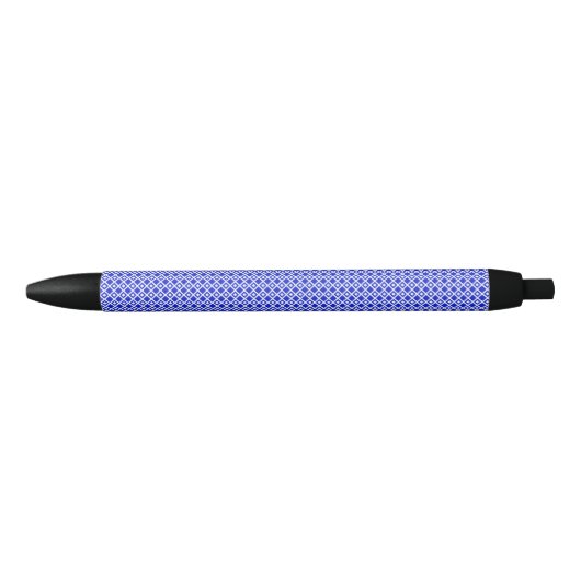 Modern Blue and White Geometric Diamond Pattern 黒ボールペン (正面)