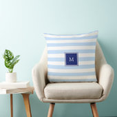 Modern blue and white stripes pattern monogram クッション (椅子)