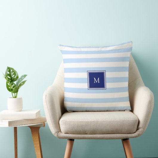 Modern blue and white stripes pattern monogram クッション (椅子)