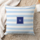 Modern blue and white stripes pattern monogram クッション (ブランケット)