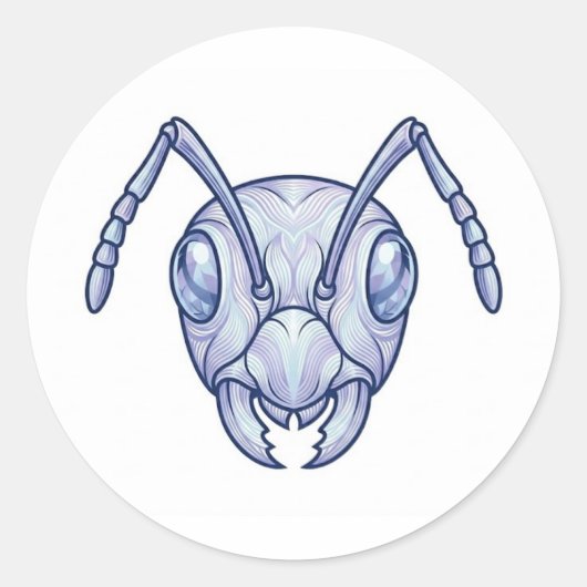 Modern Blue Ant Line Art Illustration Sticker ラウンドシール (正面)