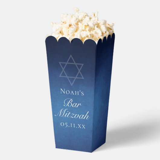 Modern Blue Bar Mitzvah Party Popcorn フェイバーボックス (はじけた状態)