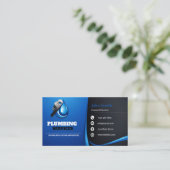 Modern Blue & Black Plumbing Business Card 名刺 (スタンド正面)