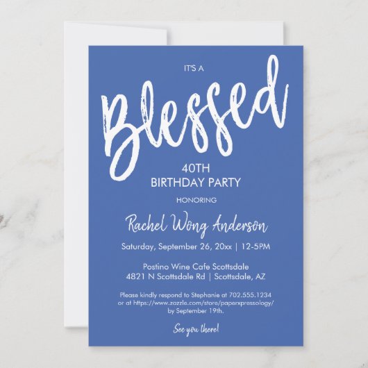 Modern Blue Blessed Any Occasion Birthday Party 招待状 (正面)