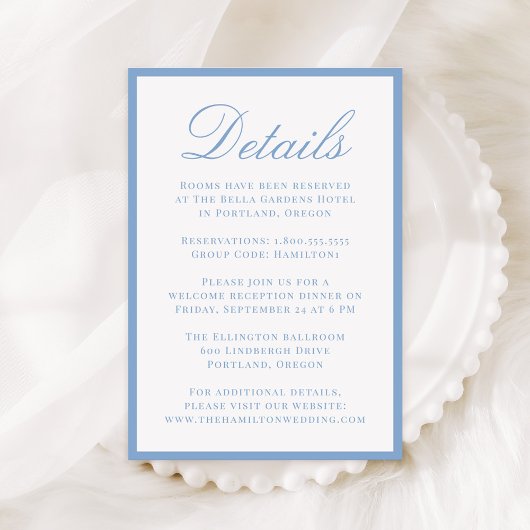 Modern Blue Border Wedding Details エンクロージャーカード