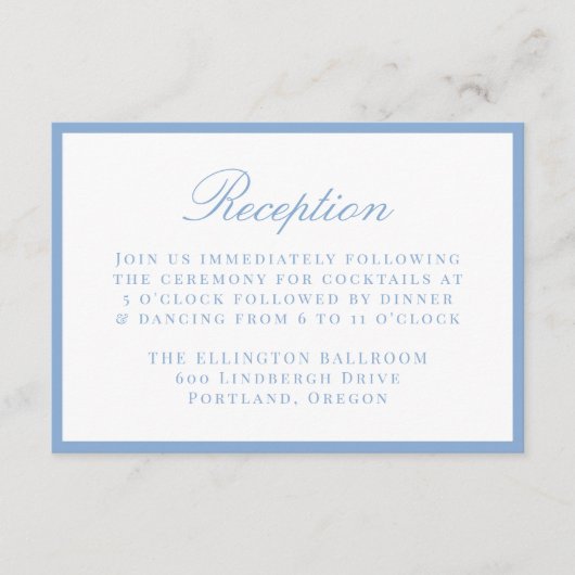 Modern Blue Border Wedding Reception エンクロージャーカード (正面)