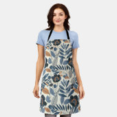 Modern Blue Botanical Spring All-Over Print Apron エプロン (着用した状態)