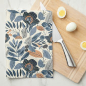 Modern Blue Botanical Spring Floral Kitchen Towels キッチンタオル (四つ折り)