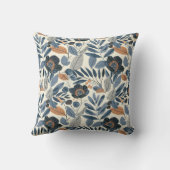 Modern Blue Botanical Spring Floral Throw Pillow クッション (裏面)