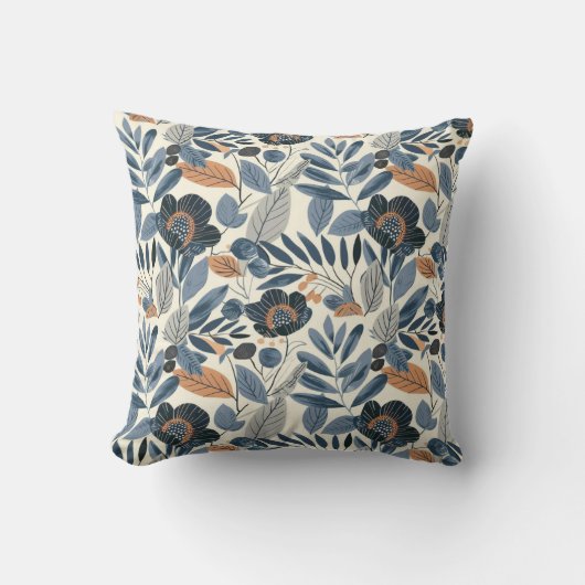 Modern Blue Botanical Spring Floral Throw Pillow クッション (正面)