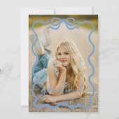 Modern Blue Bow Photo Graduation Party Invitation 招待状 (正面)