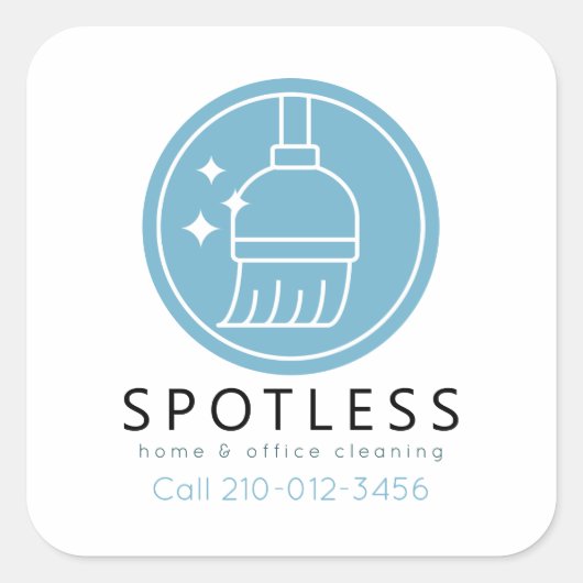 Modern Blue Broom Logo Cleaning Service スクエアシール (正面)