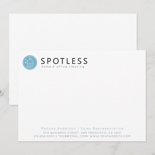 Modern Blue Broom Logo Cleaning Service ノートカード (正面/裏面)