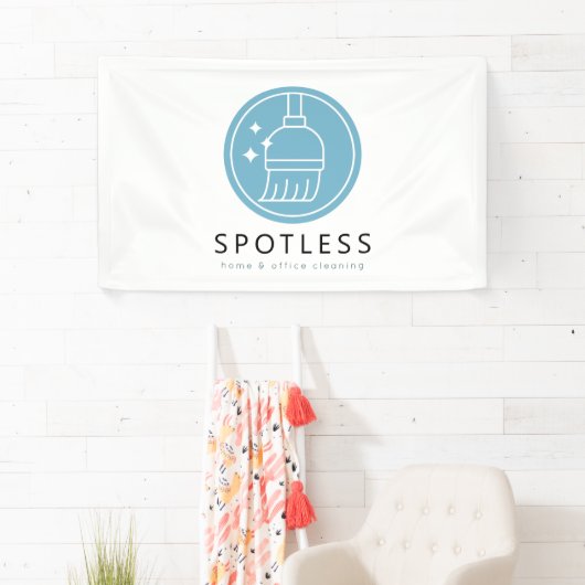 Modern Blue Broom Logo Cleaning Service Business 横断幕 (インサイチュ)