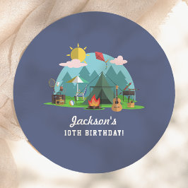 Modern Blue Camping Birthday Party ペーパープレート