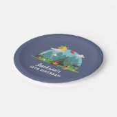 Modern Blue Camping Birthday Party ペーパープレート (アングル)