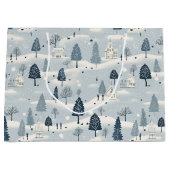 Modern Blue Christmas Village  ラージペーパーバッグ (正面)