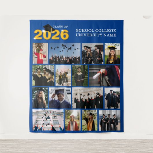 Modern Blue Class of 2026 Graduation Photo タペストリー (正面)