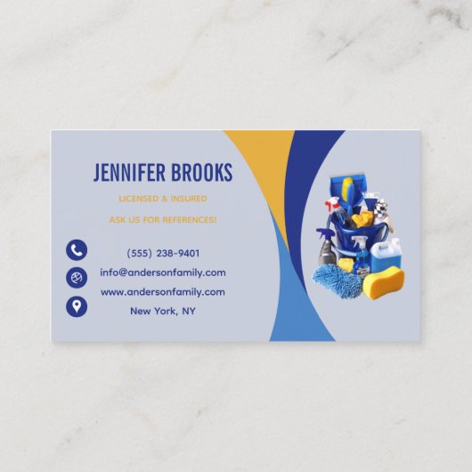 Modern Blue Cleaning Service Housekeeper Maid 名刺 (裏面)