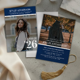 Modern Blue College Graduation Senior Photo 招待状