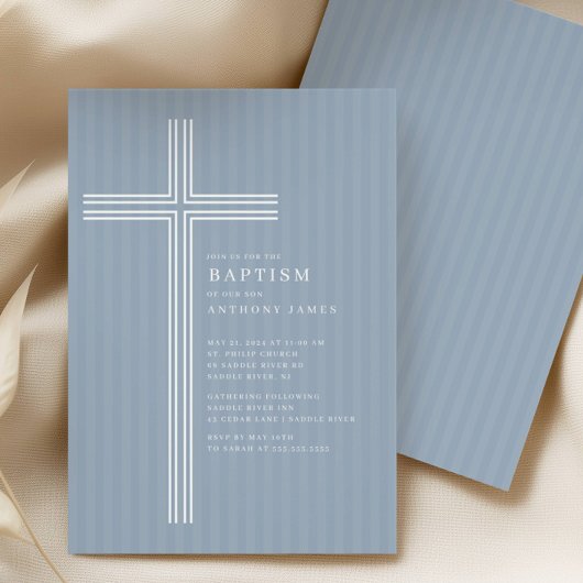 Modern Blue Cross Baptism Invitation 招待状