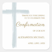 Modern Blue Cross Boy Confirmation Thank You スクエアシール (正面)