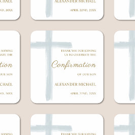 Modern Blue Cross Boy Confirmation Thank You スクエアシール