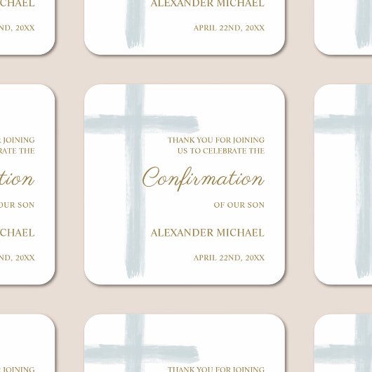 Modern Blue Cross Boy Confirmation Thank You スクエアシール
