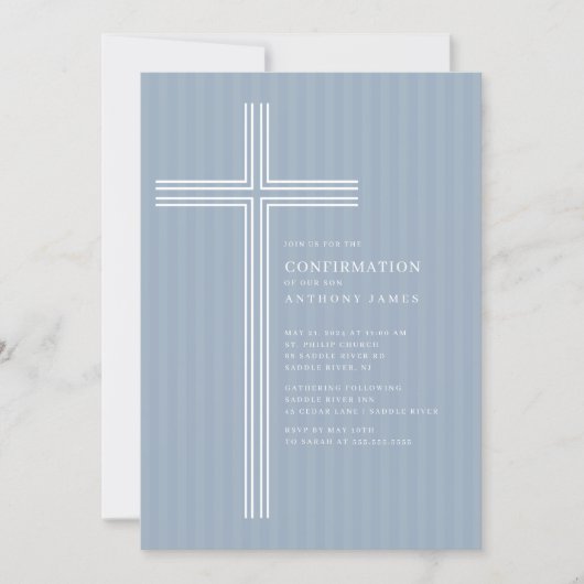 Modern Blue Cross Confirmation Invitation 招待状 (正面)