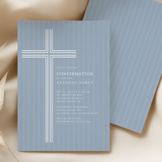 Modern Blue Cross Confirmation Invitation 招待状