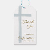 Modern Blue Cross Confirmation Thank You ギフトタグ (正面)