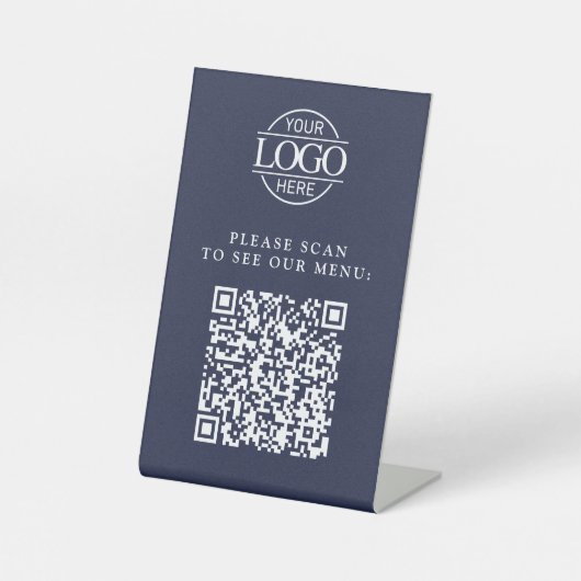 Modern Blue Custom Business Logo QR Code Menu  台座サイン (正面)