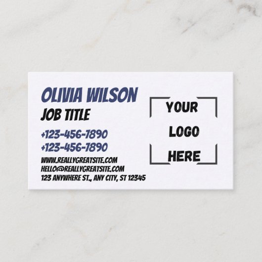 Modern Blue Custom Logo and QR Code Rectangle 名刺 (正面)