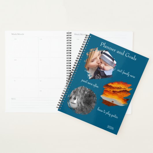 Modern Blue Custom Photo Collage Planner Goals プランナー手帳 (ディスプレー)