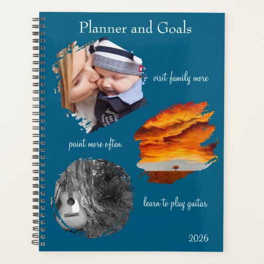 Modern Blue Custom Photo Collage Planner Goals プランナー手帳 (正面)
