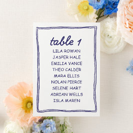 Modern Blue Doodle Wedding Seating Chart Card テーブルナンバー