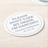 Modern Blue Drink Cover Wedding ラウンドペーパーコースター (アングル)