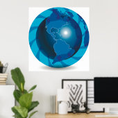 Modern Blue Earth Globe World Map ポスター (ホームオフィス)