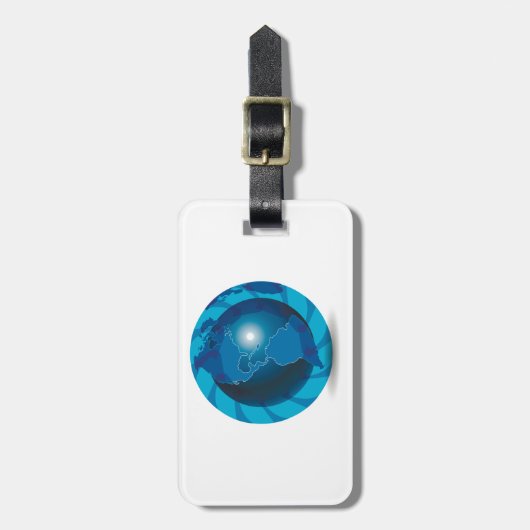 Modern Blue Earth Globe World Map ラゲッジタグ (正面縦)