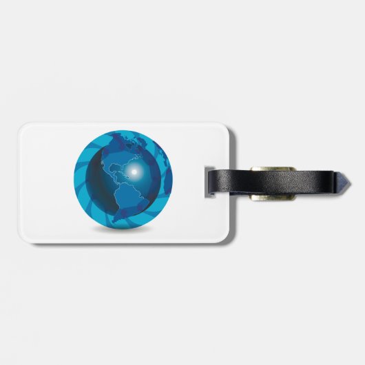 Modern Blue Earth Globe World Map ラゲッジタグ (裏面横)