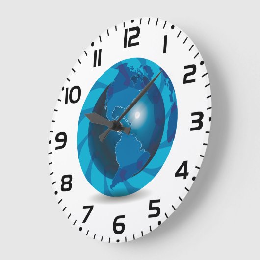 Modern Blue Earth Globe World Map ラージ壁時計 (傾斜)