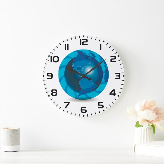 Modern Blue Earth Globe World Map ラージ壁時計