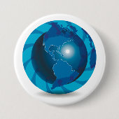 Modern Blue Earth Globe World Map 缶バッジ (正面)