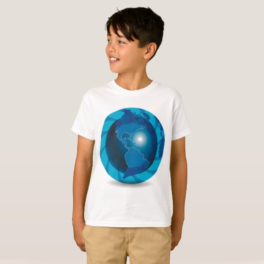 Modern Blue Earth Globe World Map Tシャツ (正面フル)