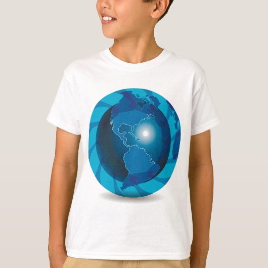 Modern Blue Earth Globe World Map Tシャツ (正面)