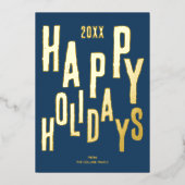 Modern Blue Festive Happy Holidays Christmas 箔シーズンカード (正面)